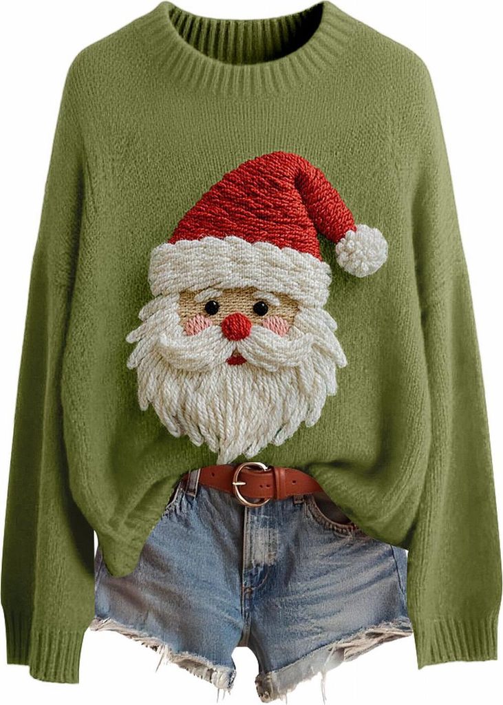 ASKSA Damen Weihnachtspullover,Strickpullover Rundhals Pulli Sweater Herbst Winter Warm Strickpulli Weihnachtspulli (D-Gruen,XXL)