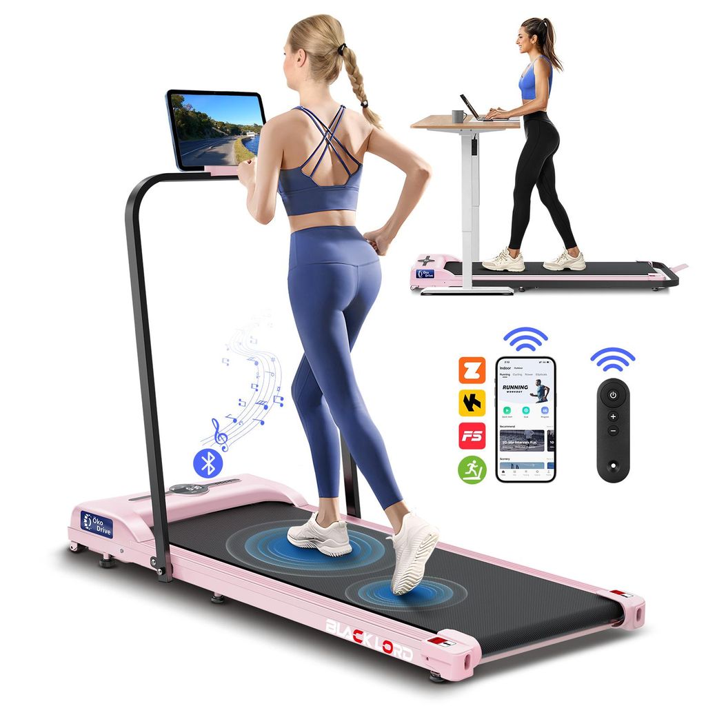 BLACK LORD 4-in-1-Laufband mit Griffstange,faltbares Untertisch-Laufband mit 2,2 PS und Bluetooth-Lautsprecher,LED,Fernbedienung,max.120kg,Rosa