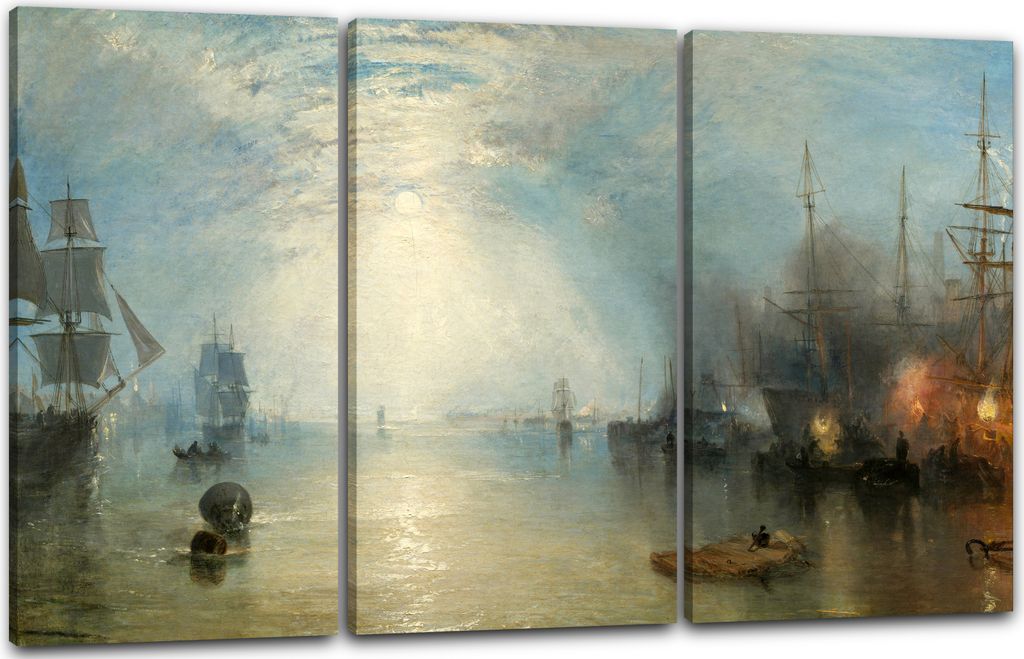 Leinwandbild 3-teilig (120x80cm): William Turner - Keelmen Heaving in Coals by Moonlight, echter Holz-Keilrahmen inkl. Aufhänger, handgefertigt in...