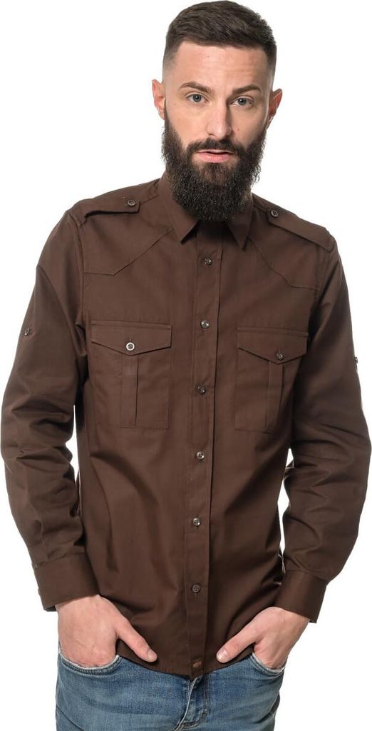 ROCK-IT Apparel Herren Langarm Hemd - Worker Shirt – Regular Fit 4X-Large Braun