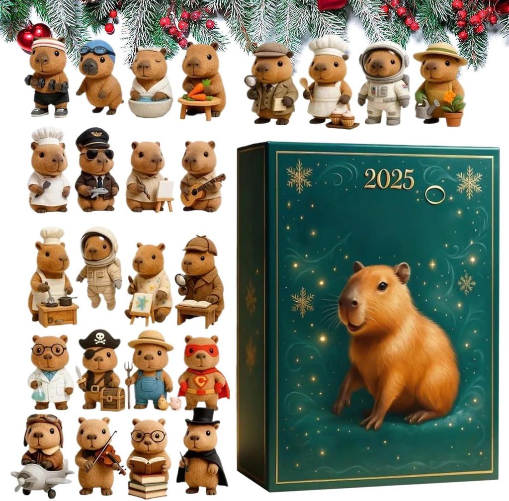 Capybara-Adventskalender 2025, 24 2D-Acryl-Dekorationen für Produktbild 