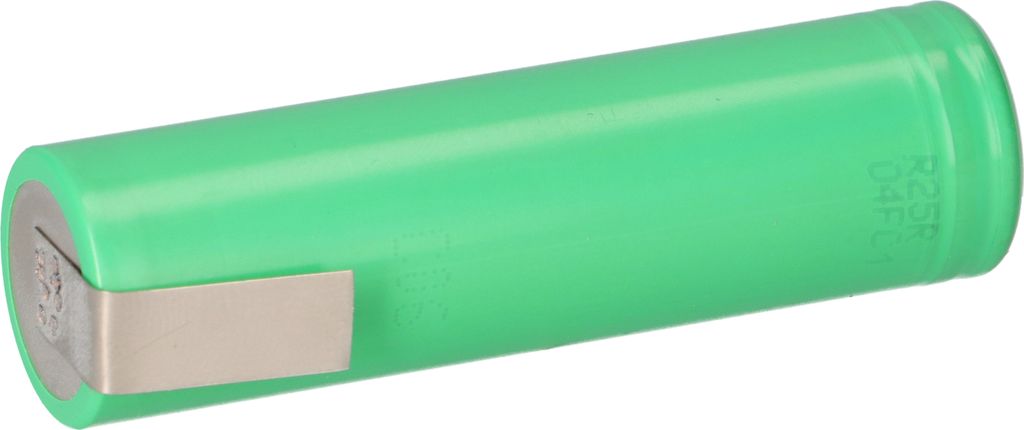 A single green battery with a silver connector.