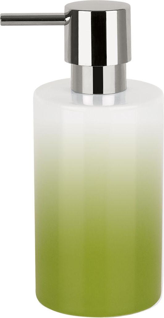 Spirella Seifenspender "Tube" | mit Pumpe | Flüssigseifen-Spender | Porzellan | 300ml | Langliebig und Robust | Grün / Weiß
