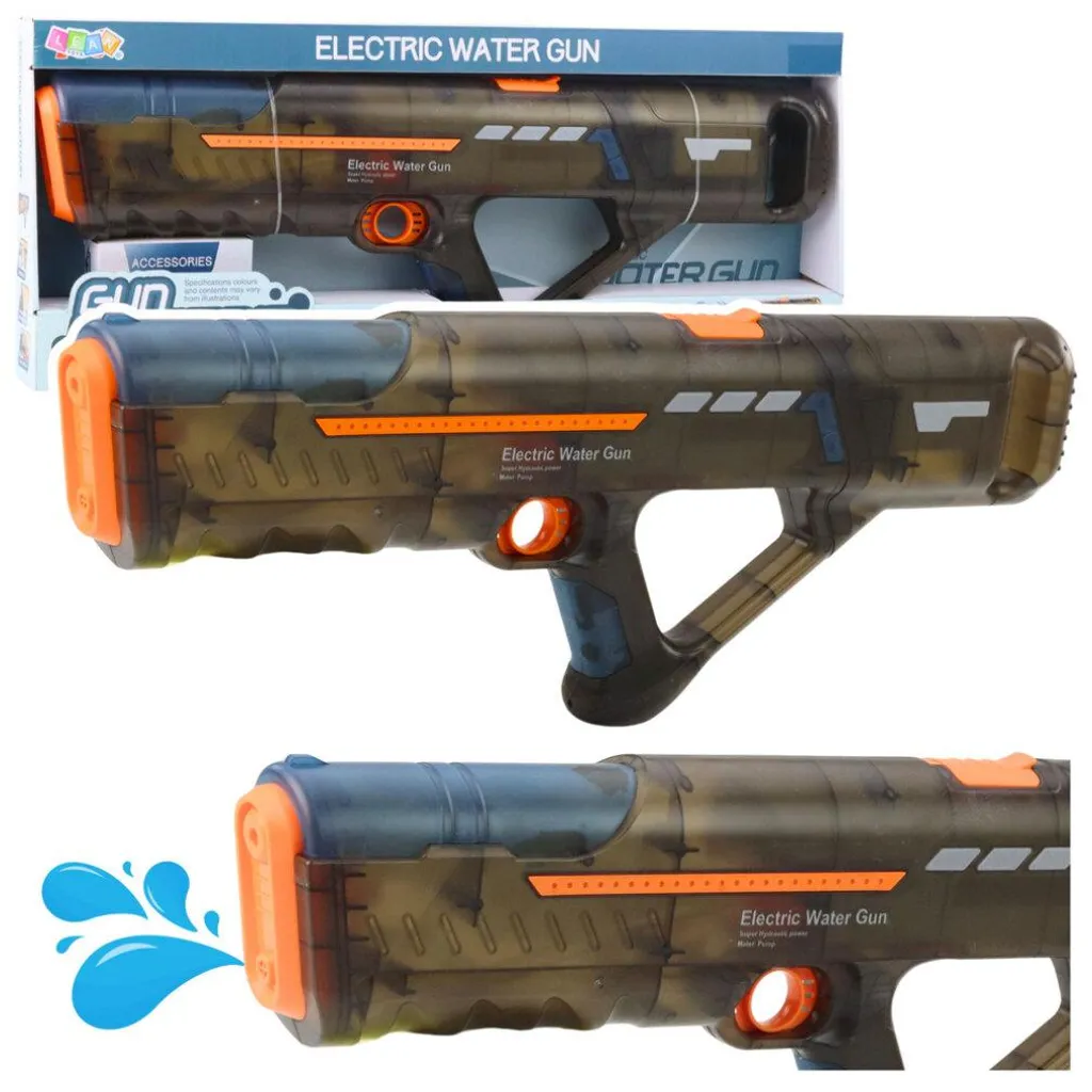 Pistolet à eau électrique noir transparent 55 cm à tir automatique USB