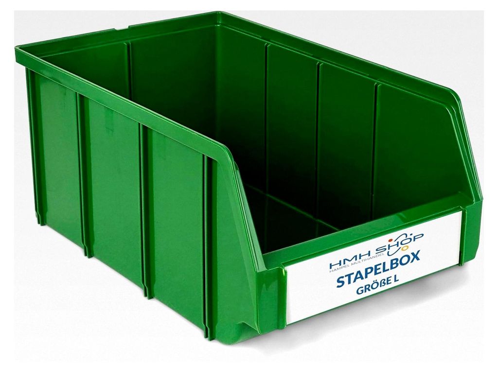 32 Stapelboxen Größe L für Werkstatt, Garage und Keller, Sichtlagerboxen 335x209x152mm, grün