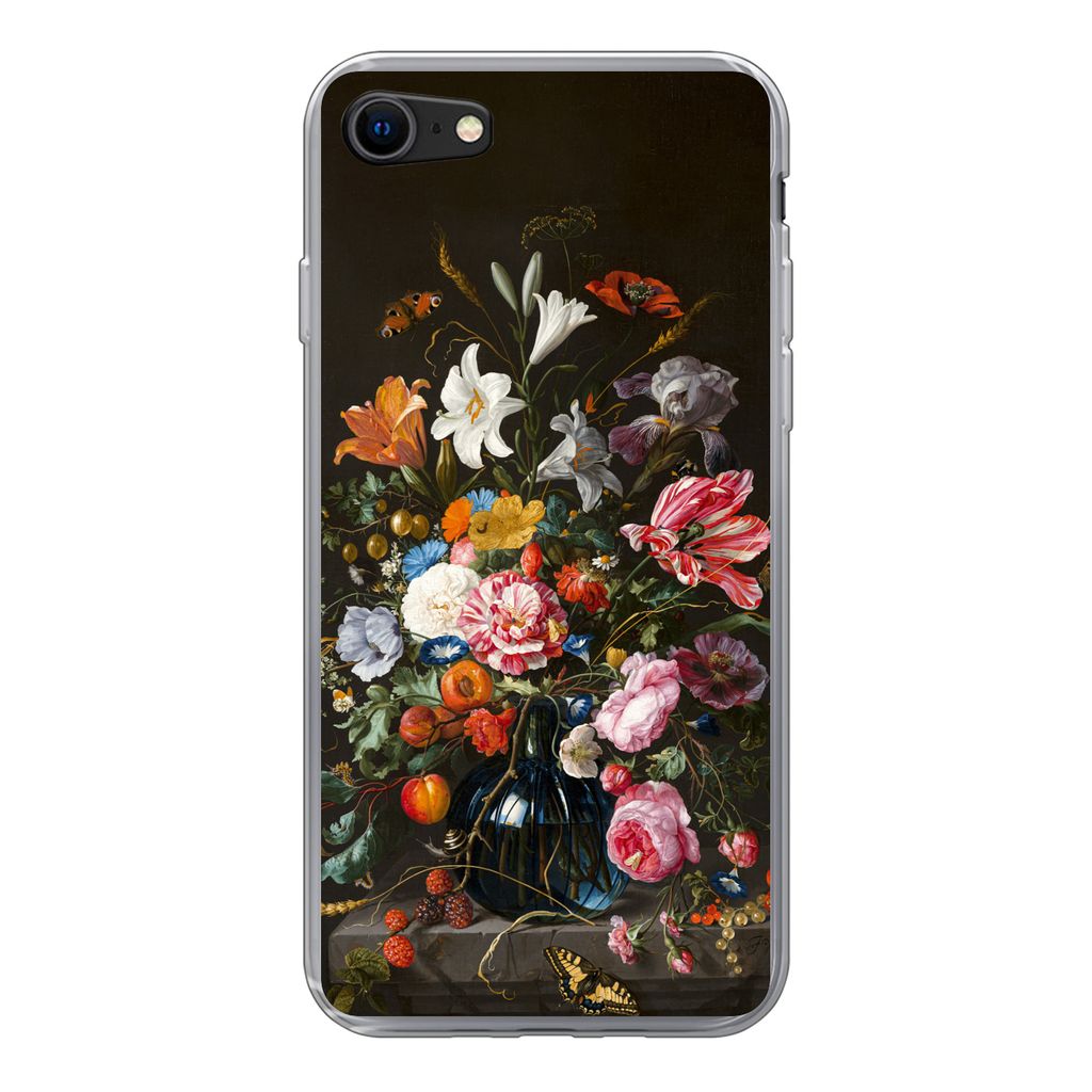 MuchoWow Handyhülle Schutzhülle Hülle für iPhone 7 Vase mit Blumen - Jan Davidsz de Heem - Kunst Silikon Softcase Handy Hülle - Kartenhalter