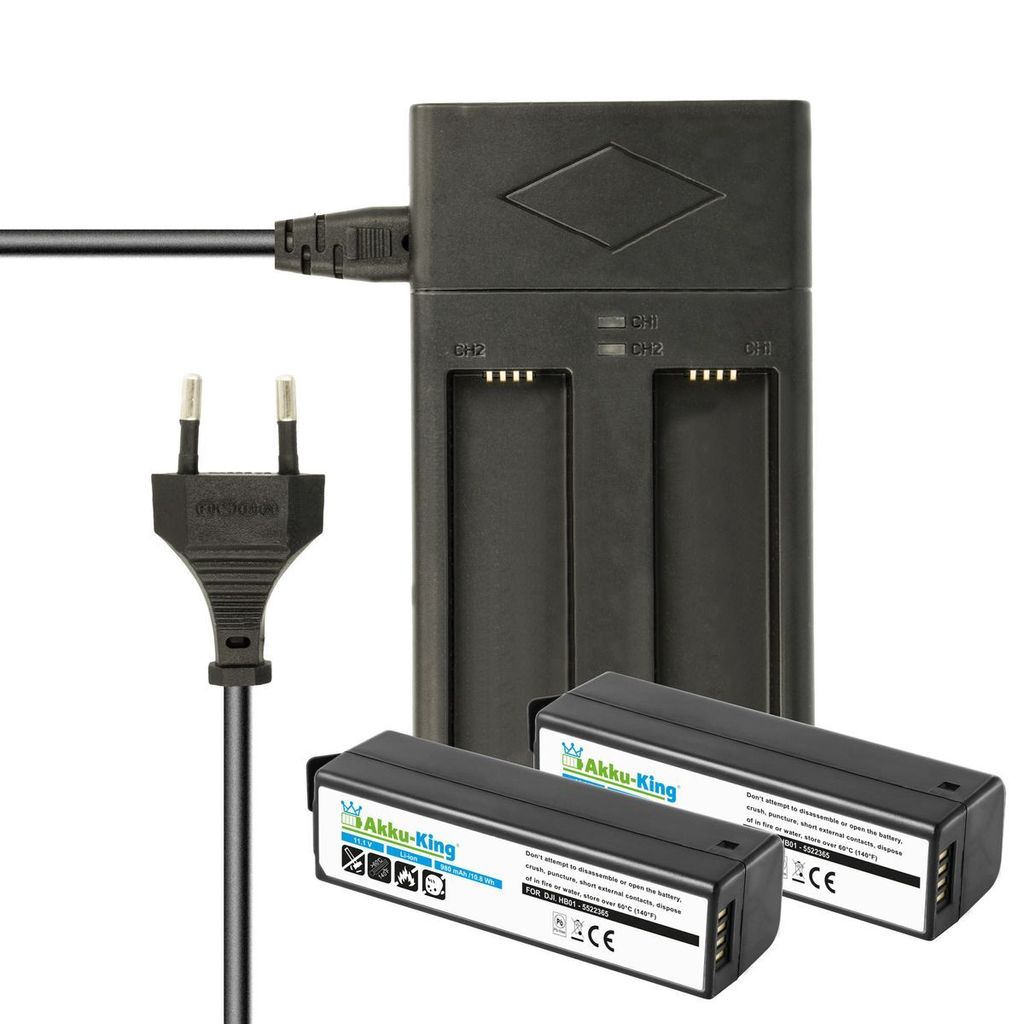 2-fach Ladestation + Akku Li-Polymer 980mAh - kompatibel mit DJI HB01 - für Osmo Handheld 4K Camera Zenmuse X3, Set:Ladestation mit 2 Akku