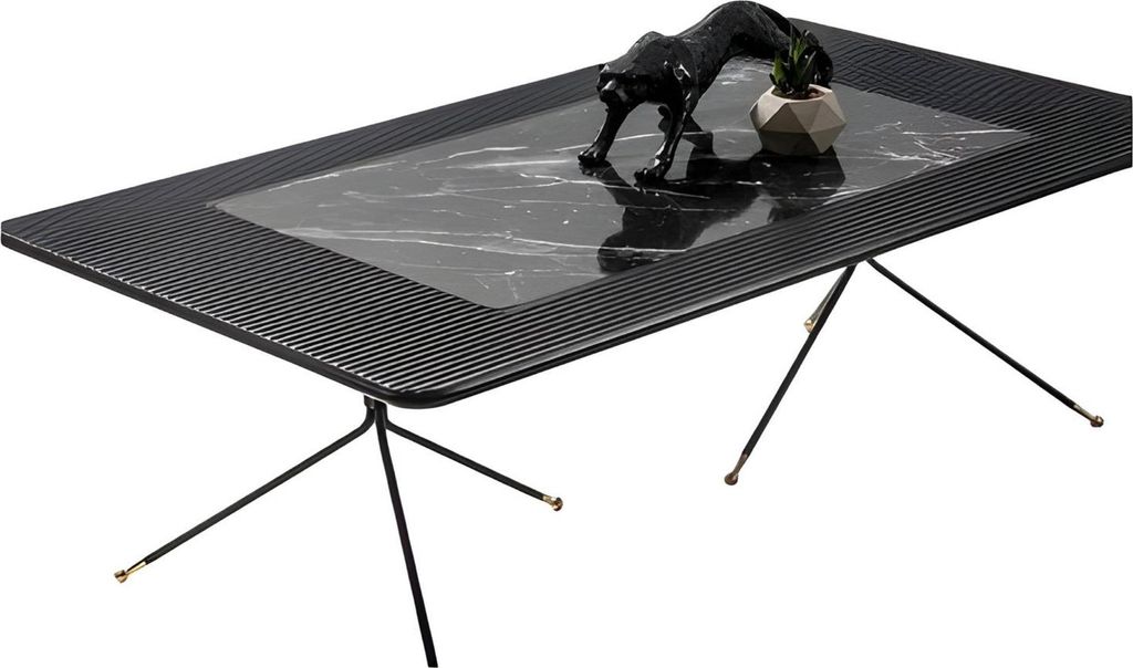 Moderner Couchtisch mit Metallbeinen, rechteckige Form in schwarzer Farbe