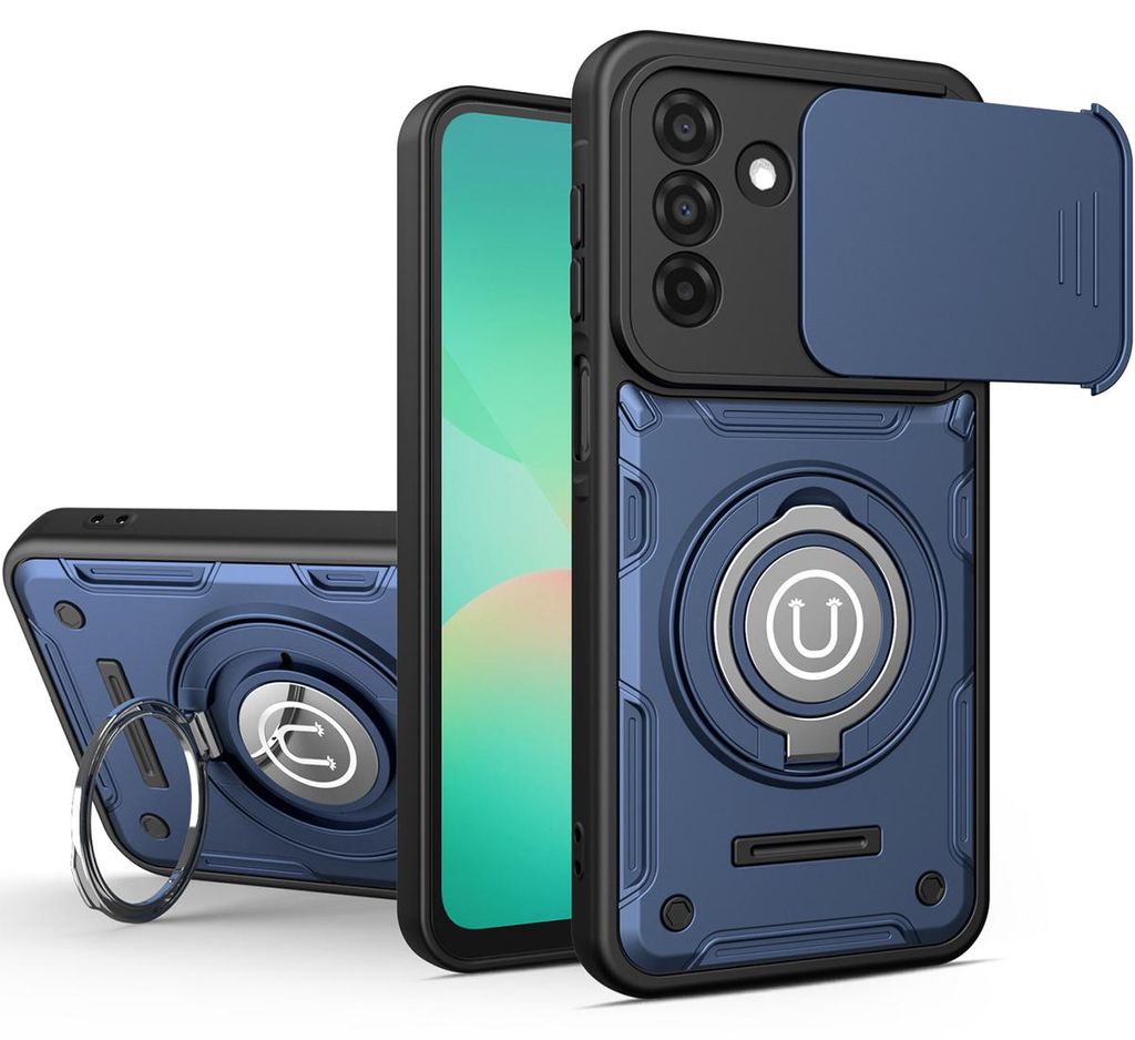 Magnetische Handyhülle für Samsung Galaxy A26 / A17 5G/4G mit Kameraschutz Schieber, Ringhalter und Ständer, Stoßfeste Hülle Blau