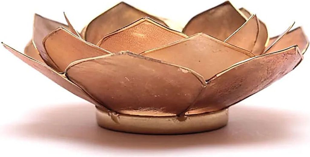 Lotus Teelichthalter rauchig/beige mit Goldrand -- 13,5 cm