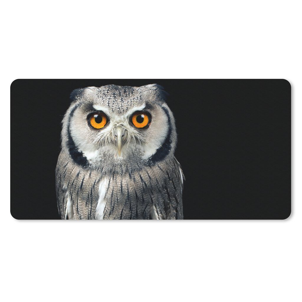 MuchoWow Schreibtischunterlage Eule - Vogel - Orange - Schwarz 80x40 cm - XXL Mauspad - Gaming Mauspad