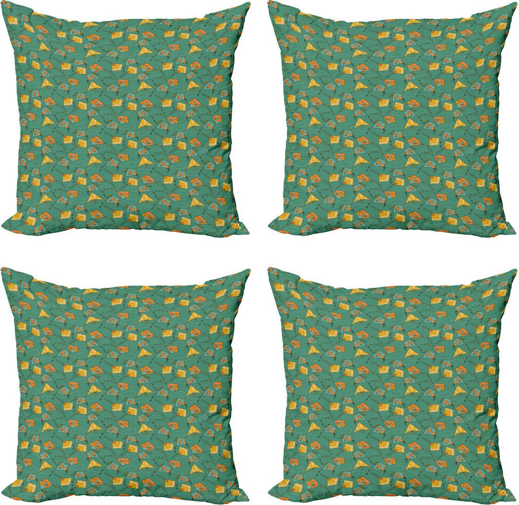 ABAKUHAUS Kites Kissenbezug Set (4 Stück), Seasonal Hobby Thema Asien, Moderner Doppelseitiger Digitaldruck, 40 cm x 40 cm, Mehrfarbig