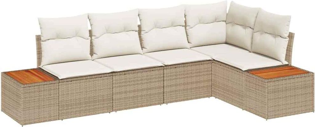 vidaXL Gartensofa-set mit Kissen 5 pcs Beige Poly Rattan