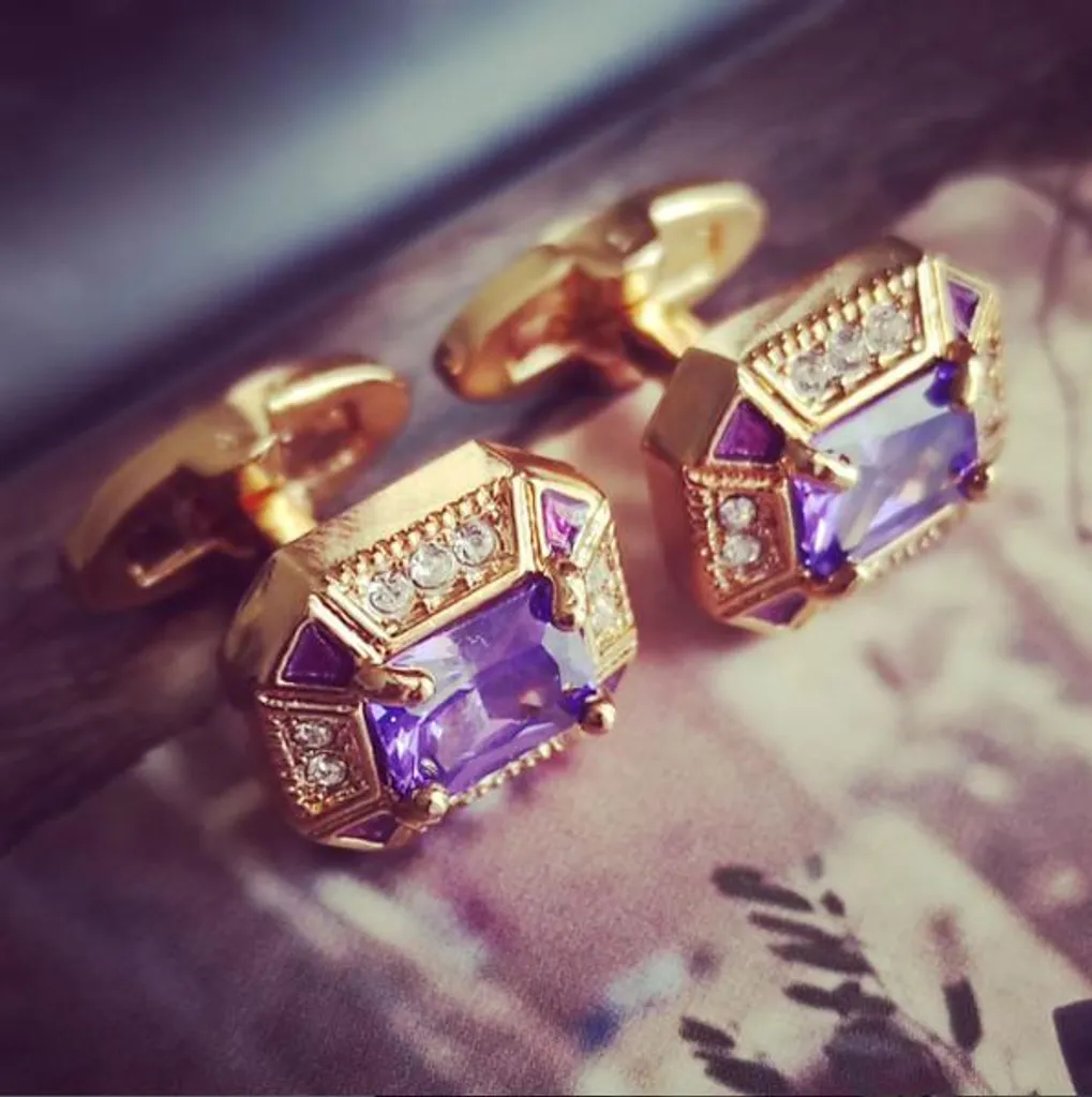 Boutons de manchette Purple Dream en laiton rhodié pour homme élégant