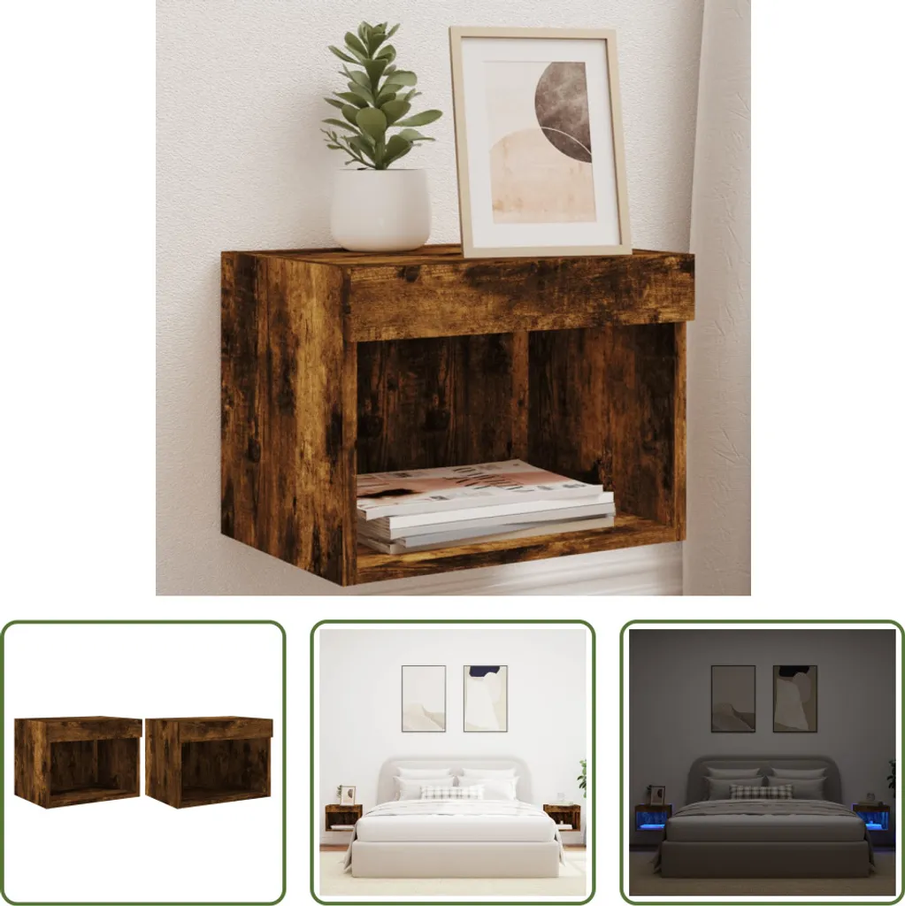 Comodini Sospesi Rovere Fumé con LED - Set 2 pz The Living Store
