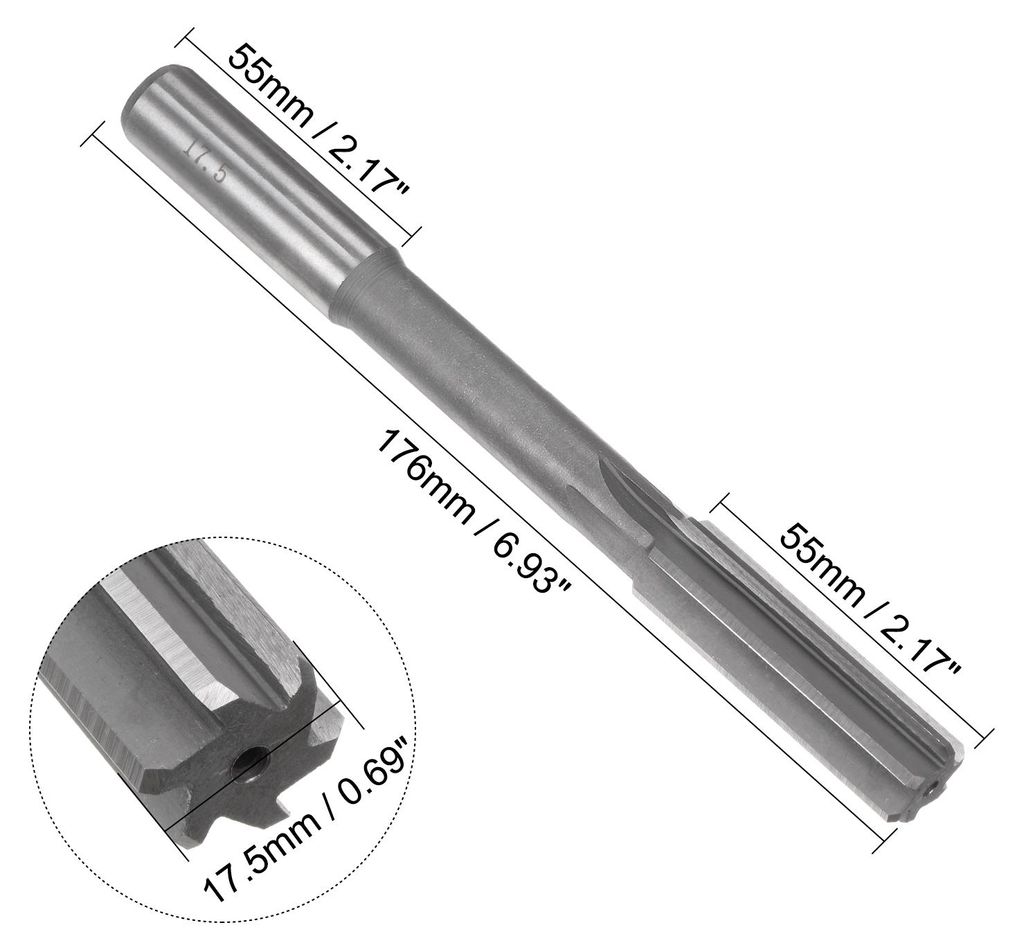 Maschine Reibahle 17,5 mm, H7 HSS Drehmaschinen Futterreibahlen mit 6 geraden Schneiden, Runder Schaft Fr?swerkzeug, Metrischer Reibahle fš¹r Ede...