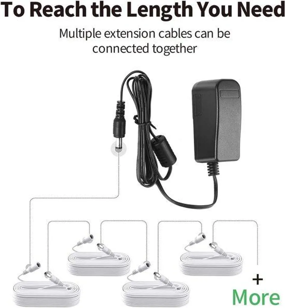 Rallonge 12V blanche de 3m haute performance connecteur 55 x 21 mm DC