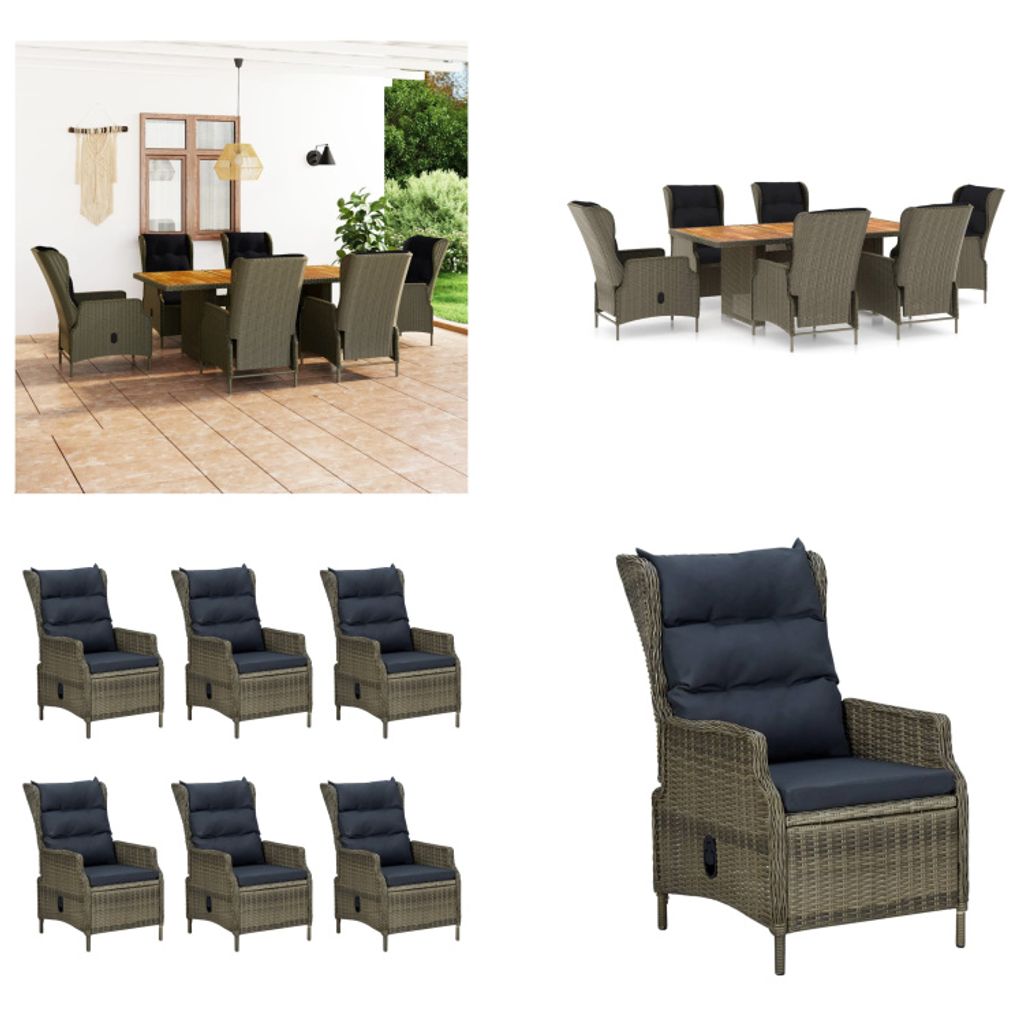 vidaXL 7 tlg. Garten Essgruppe mit Auflagen Poly Rattan Braun - Gartenmöbel-Set - Gartenmöbel-Sets - Gartentisch Und Stuhl - Gartentische Und St...