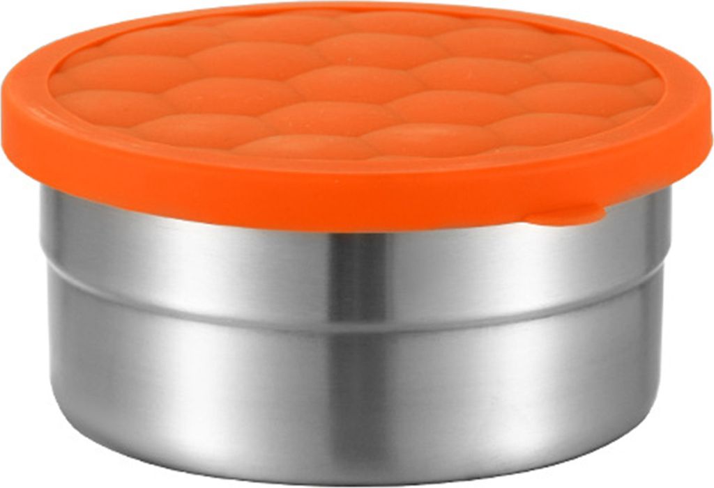 Snackbehälter aus Edelstahl für Kinder, auslaufsicherer Lebensmittelbehälter für Kleinkinder mit Silikondeckel, stapelbare Lunchbox aus Metall ...