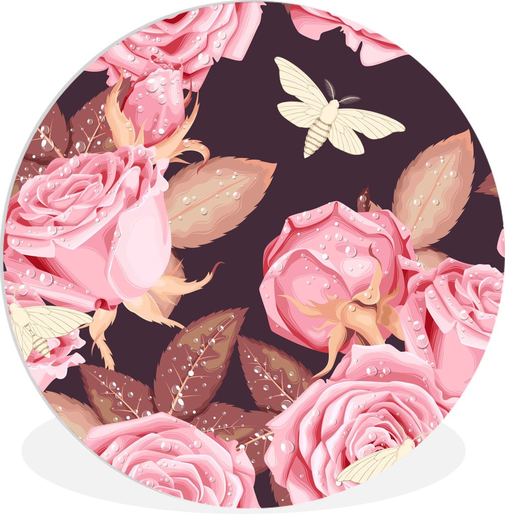 MuchoWow Rundes Wandbild - Runde Bilder Rosen - Blumen - Rosa Ø 30 cm Kreis Wanddekoration Kunststoff - Wandkreis - Wandschmuck - Schlafzimmer -...
