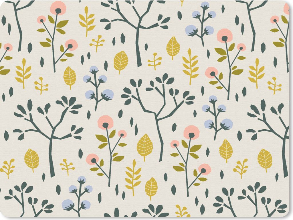 MuchoWow Mauspad Mousepad Flora - Muster - Gelb - Rosa 40x30 cm - Mousepads - Maus Mat - Pad - Mausunterlage - Anti Rutsch