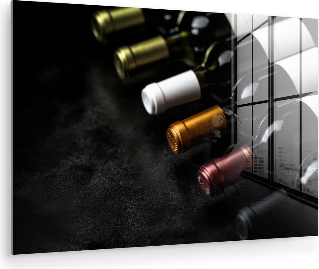 MuchoWow Glasbilder - Bilder auf Wandbild - Foto auf Glas Wein - Flaschen - Vielfalt - Geschmacksrichtungen 90x60 cm Wanddekoration aus Glas - Acry...
