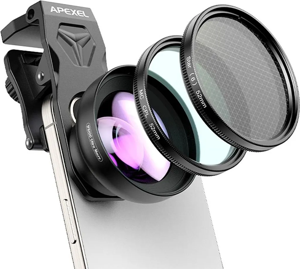 Lentille macro pour smartphone 52mm avec filtre CPL et effet Star