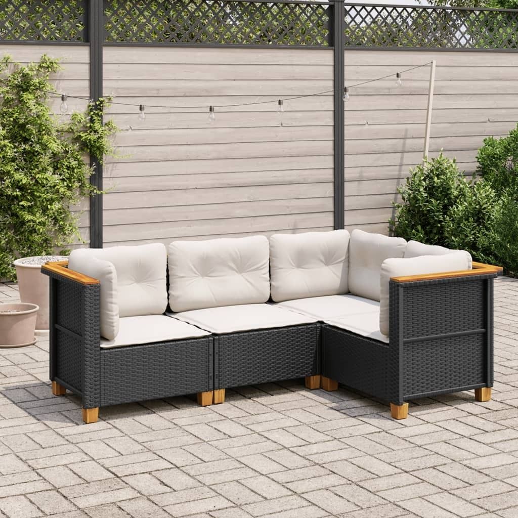 "Rabatt" 4-tlg. Garten-Sofagarnitur - mit sofa - mit Kissen Schwarz Poly Rattan - Lounge-Dining set CC10216