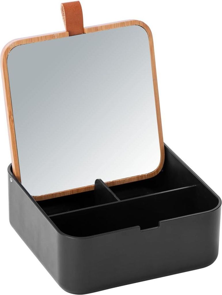 Wenko Kosmetik Organizer Bambus mit Spiegel und Deckel Produktbild 