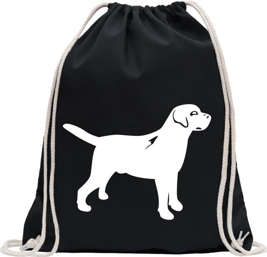 Kiwistar - Turnbeutel - schwarz - Hund Dog - Fun Rucksack Sport Beutel Gymsack Baumwolle mit Ziehgurt