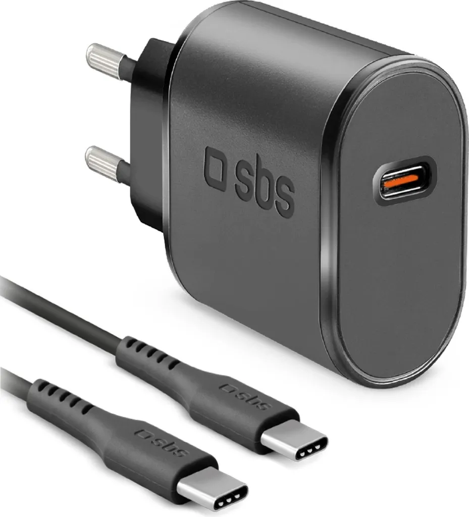 SBS TEKITTRTC15W Kit Caricatore USB-C 15W Nero | Ricarica Rapida Sicura