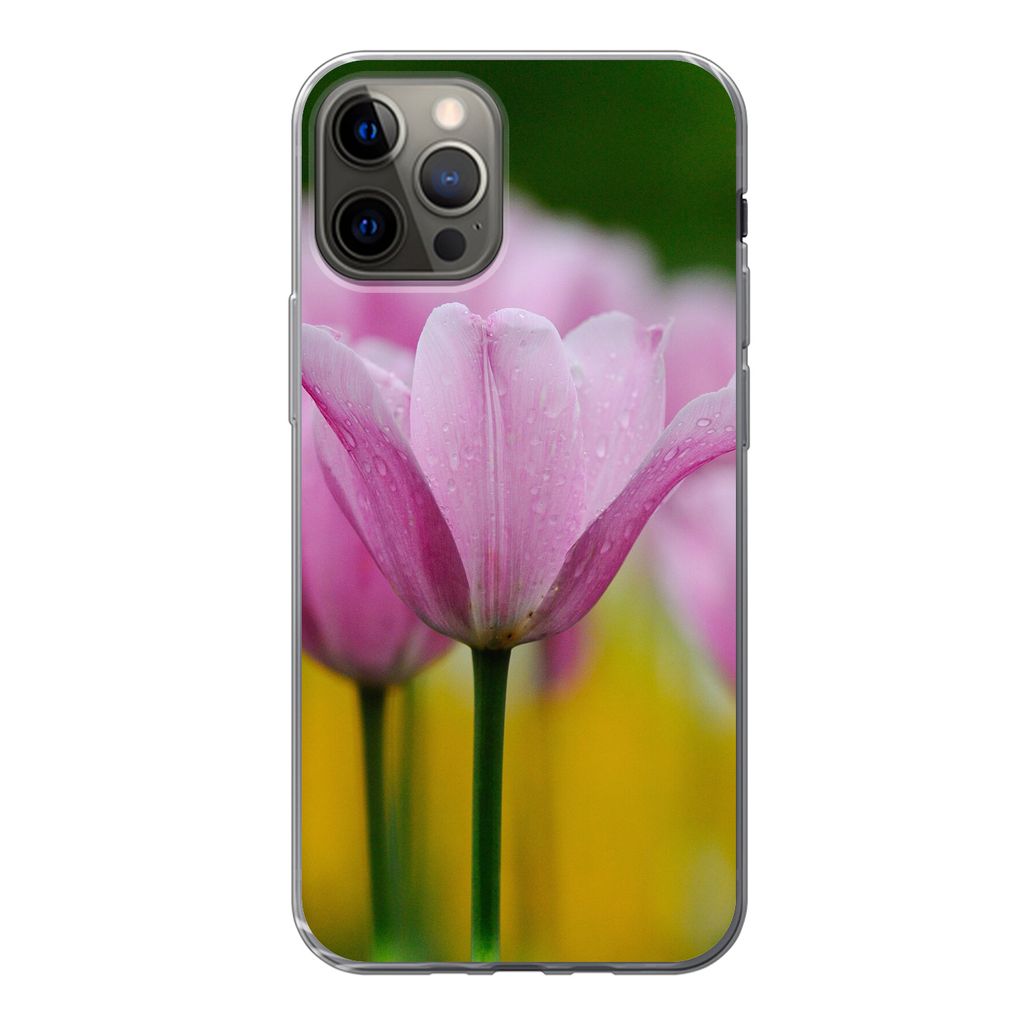 MuchoWow Handyhülle Schutzhülle Hülle für iPhone 13 Pro Blumen - Tulpen - Rosa Silikon Softcase Handy Hülle - Handy-Tasche