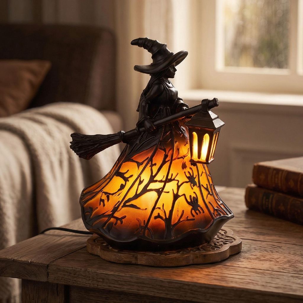 Halloween Hexenlampe Nachtlicht aus Kunstharz, gotisches Produktbild 