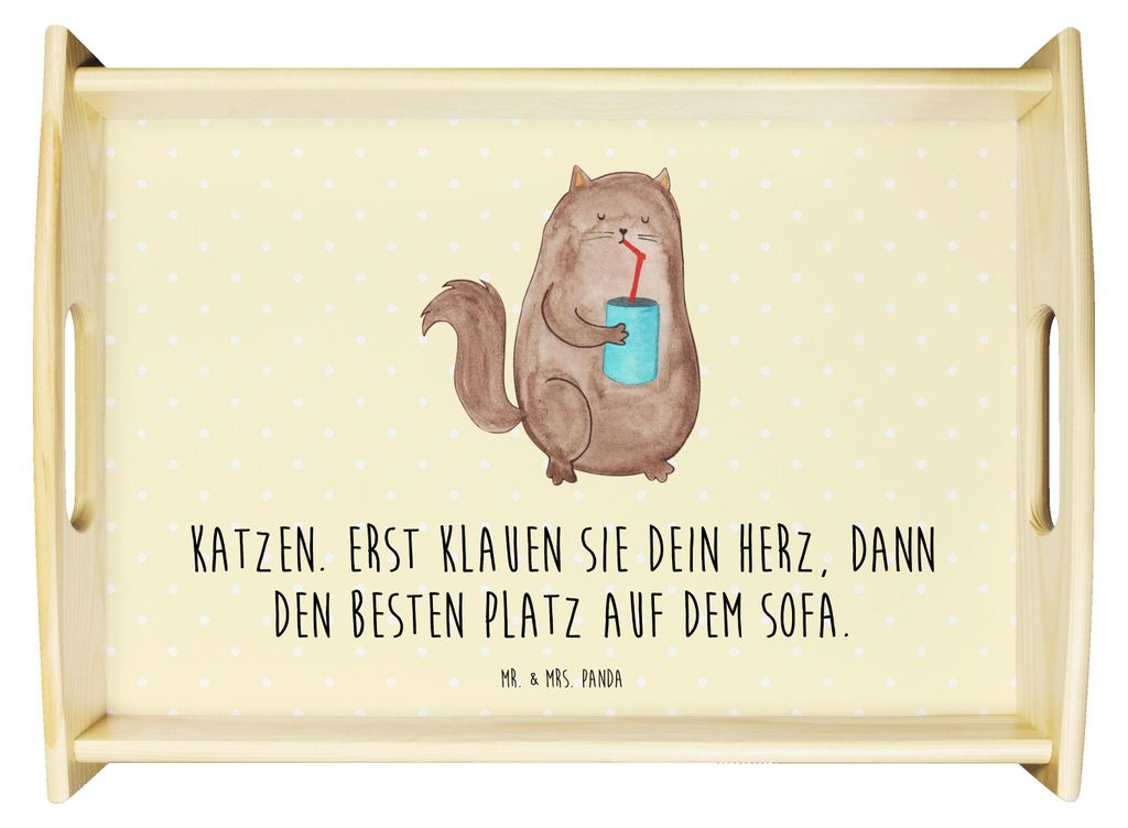 Mr. & Mrs. Panda Tablett Katze Dose - Gelb Pastell - Geschenk, Cats, Servier, Bezaubernd, Cat, Katzen, holz, Herz, Holztablett, sofatablett, Servie...