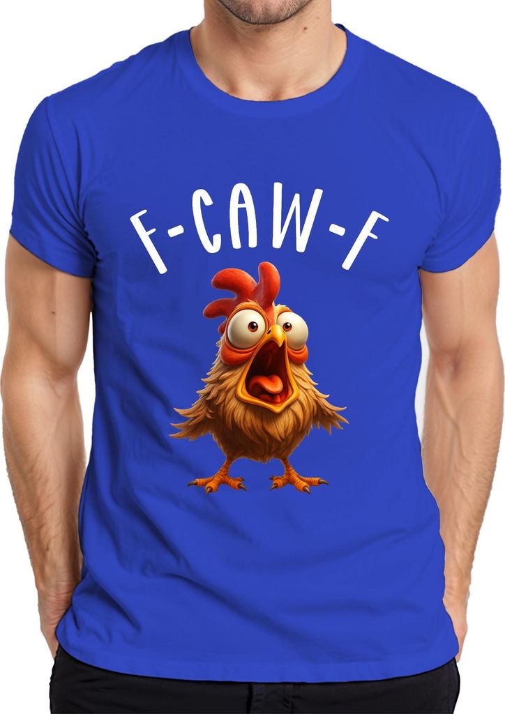 F-CAW-F Lustiges Cartoon Huhn Verrücktes Bauernhof Humor witzig Herren T-Shirt, Blau, 3XL