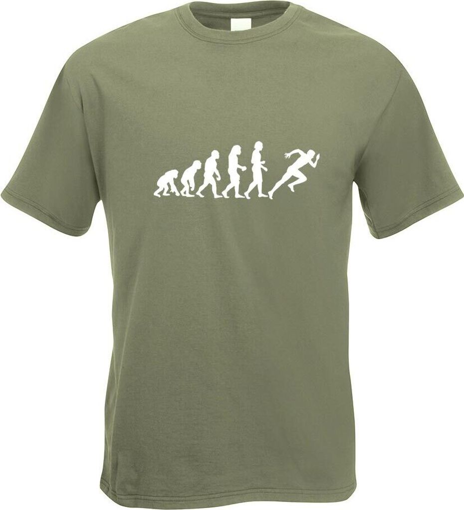 Kiwistar - T-Shirt - Olive - Evolution Läufer Sprint Motiv Bedruckt Funshirt Design Print - mit Motiv Bedruckt - Funshirt Design - Sport - Freizei...
