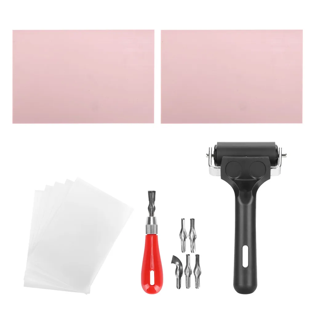 Kit Block Stamp Making avec Gomme Élastique et 5 Gouges de Gravure