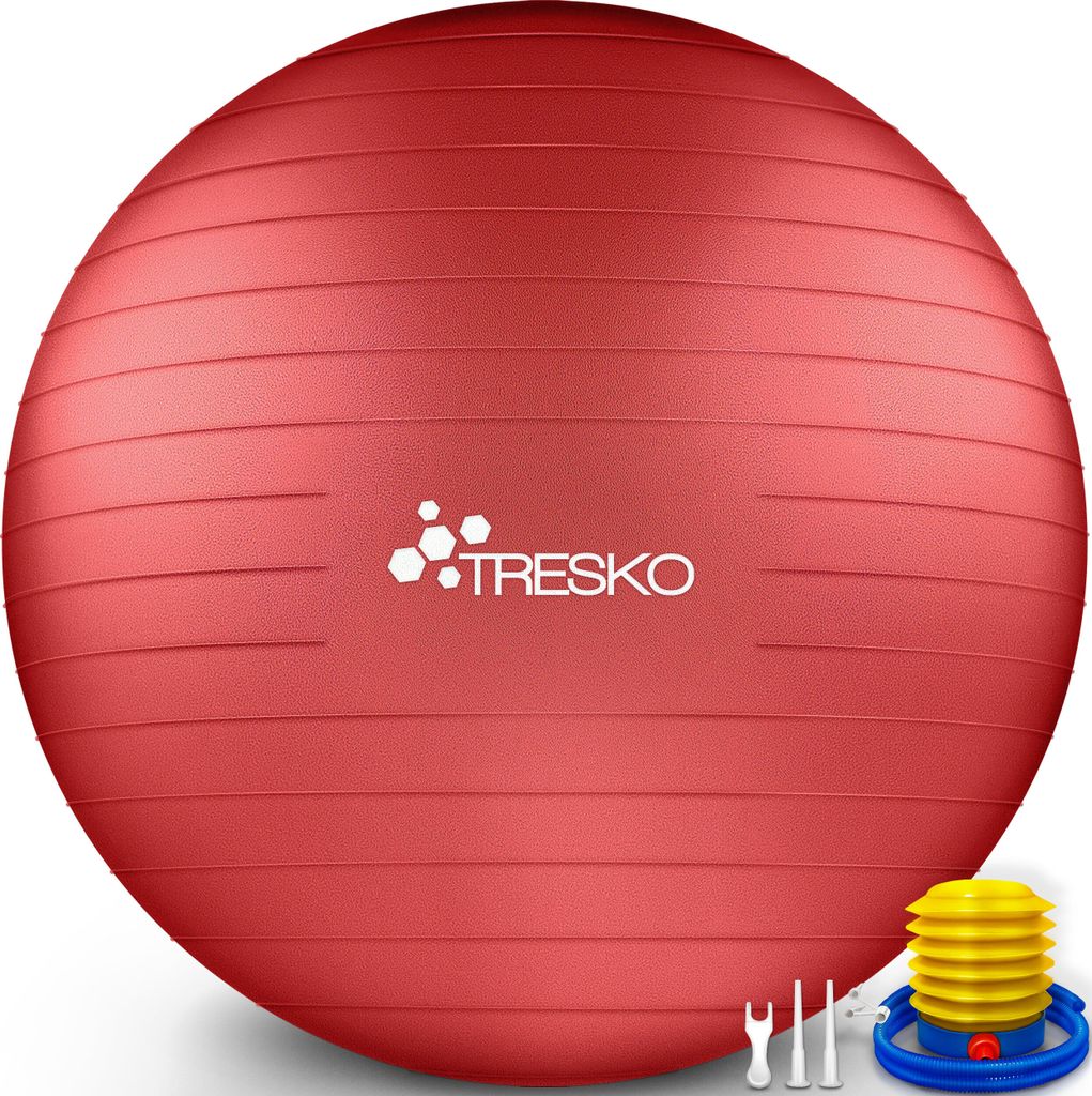 TRESKO Gymnastikball (Rot, 85cm) mit Pumpe Fitnessball Yogaball Sitzball Sportball Pilates Ball Sportball