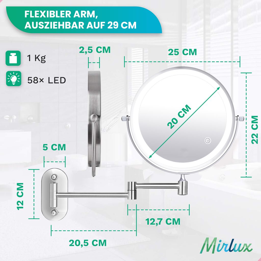 Mirlux Make-up-Spiegel mit LED-Beleuchtung - 10fache Produktbild 4