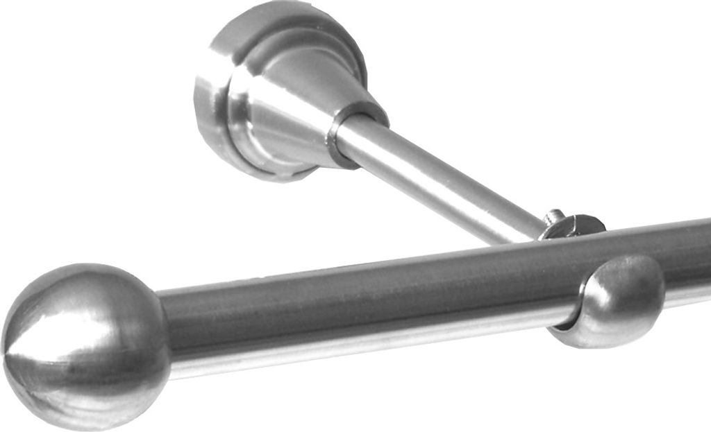 Gardinenstange Set Edelstahl Look Metall Ø 16mm zur Wandbefestigung 1-lauf Modern Kugel , Länge wählbar H14E22