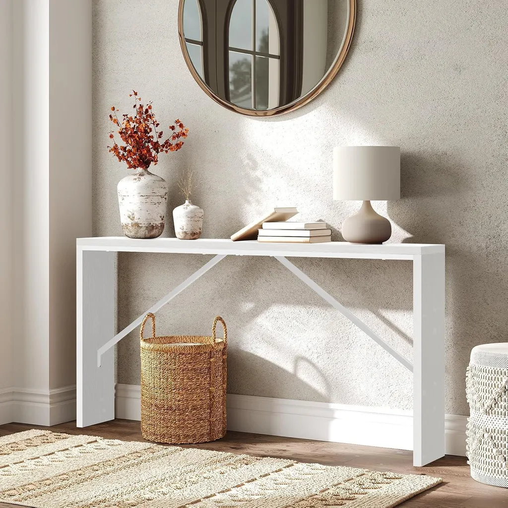 Console de Couloir Stable 158x23x80cm Blanche Structure Renforcée - 4
