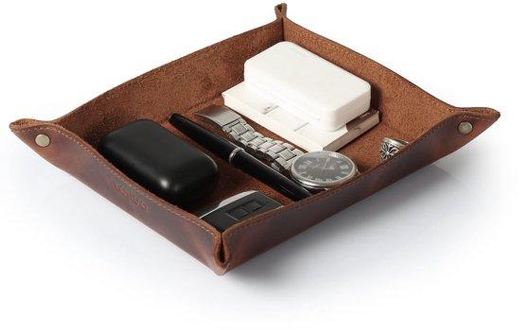 Lederer Organizer, Praktische Lederopbergdoos für Portemonnaies, Armbanduhren, Schlüssel, Münzen, Mobiltelefone und Bürobedarf
