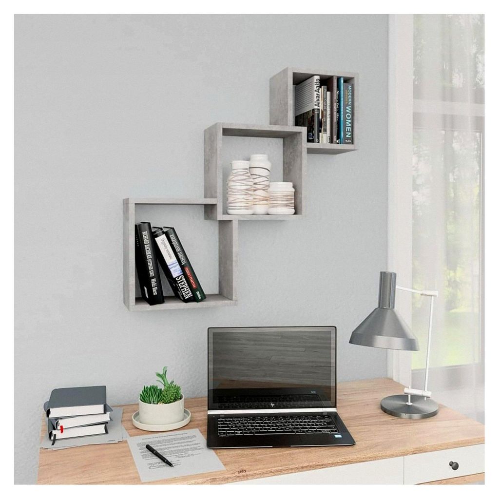 Würfel-Wandregale Betongrau 68x15x68 cm Holzwerkstoff, Wandboard für Mietwohnung, Badezimmer, Büro und Wohnzimmer