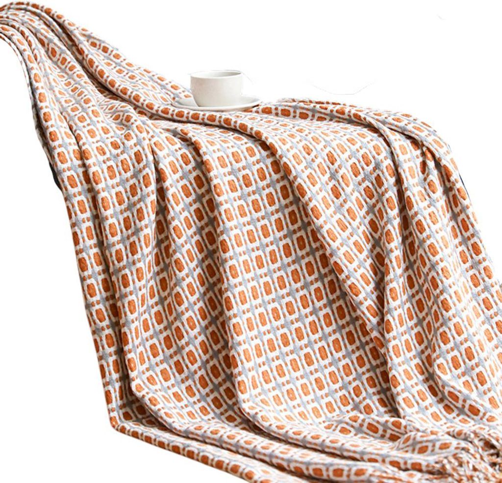 Strickdecke mit Quasten, Hahnentrittmuster, Boho-Stil, kuschelige Strickdecke, Tagesdecke, Überwurf, Sofadecke, Dekodecke für Schlafsofa, 127 x 1...