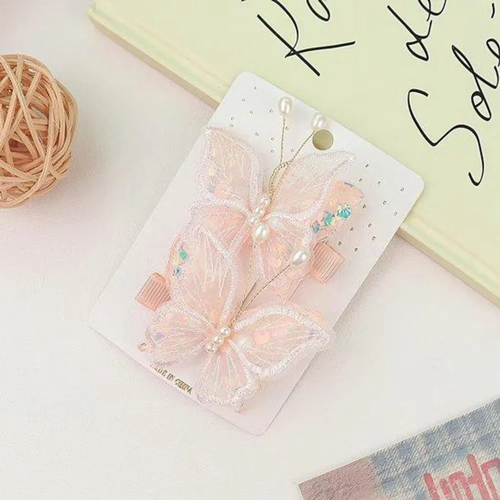 Barrettes cheveux enfants motif papillon orange pour coiffure école