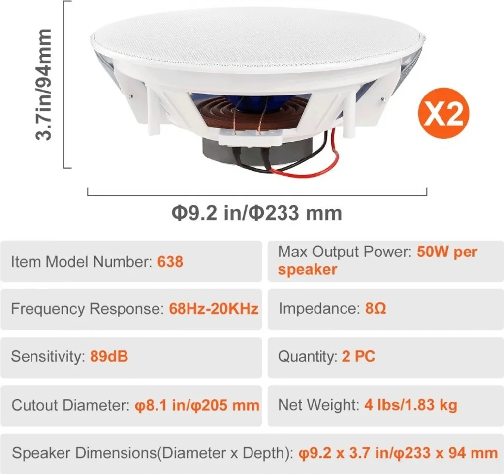 Offerta Set 2 Casse Incasso 50W | Diffusori Soffitto 20cm Qualità - 7
