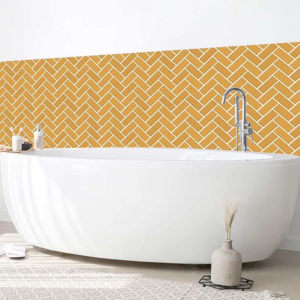 Wandverkleidung Bad mit Motiv selbstklebend - 0.35 mm Wandpaneel matt wasserfest Design orange Fliesenoptik Unifarben Badrückwand fugenlos 250x100 cm