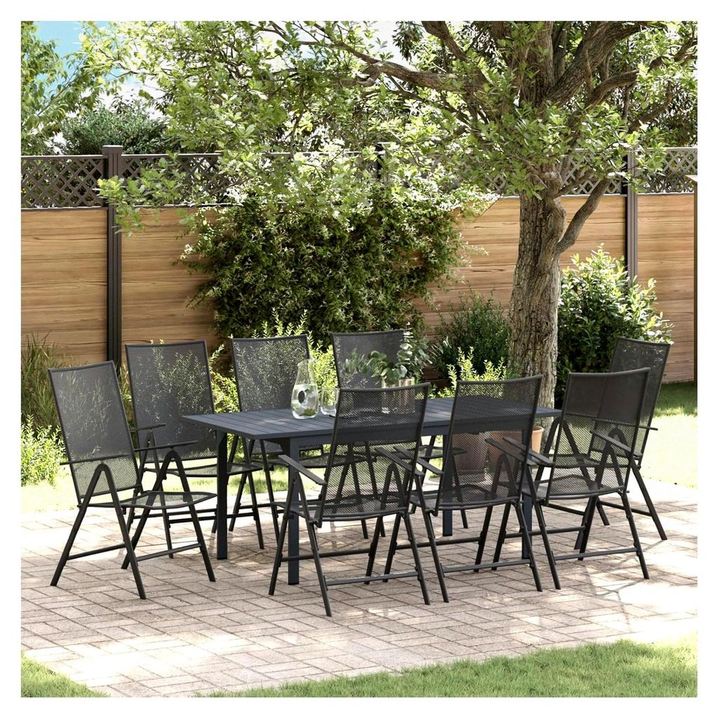 Gartentische für den Außenbereich, 9-teilig, anthrazitfarbener Stahl
