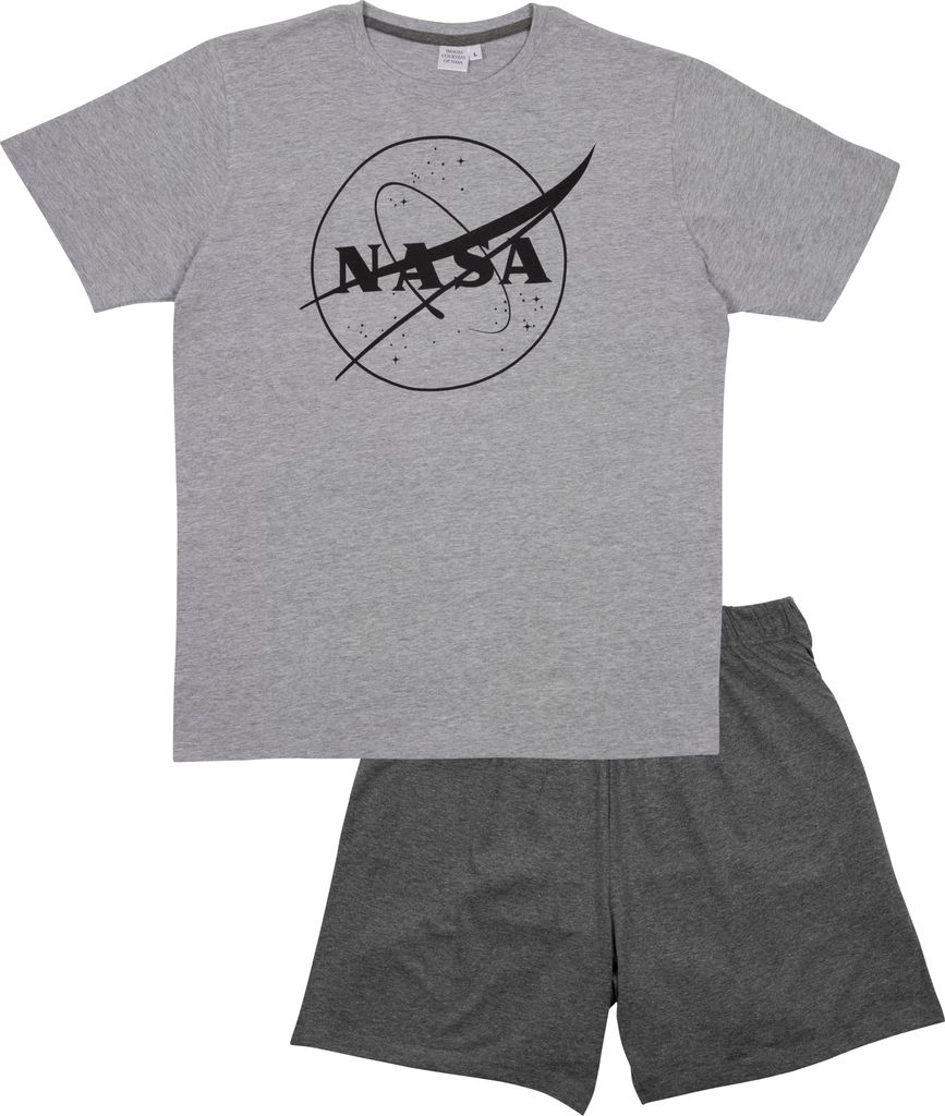 NASA Schlafanzug für Männer - Pyjama Set Kurzarm Oberteil mit Hose Grau L