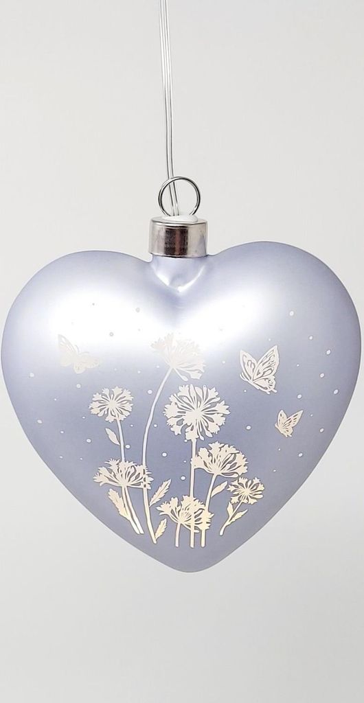LED Hängedeko Herz BLUMENWIESE pastell lila 12cm Glas mit Timer Formano F25